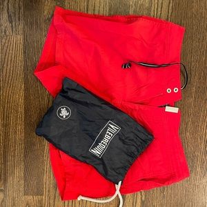 Vilebrequin Red Merise Swim Shorts Men Flat Belt Stretch Swimming Swimwear